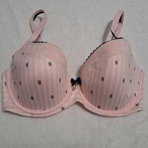 Victoria's Secret Pink Striped Body By Victoria Lined Demi Bra 32 DDD